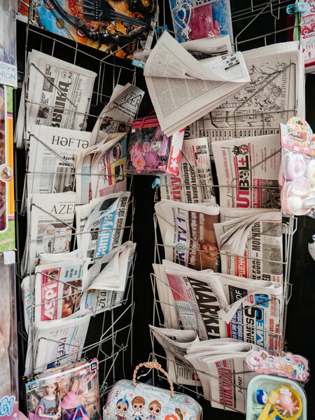 Azeri and Russian Press in Baku kiosk