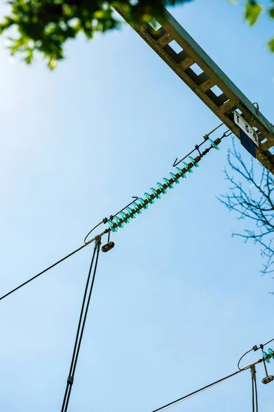 French power lines against blue sky background — Stock Photo, Image