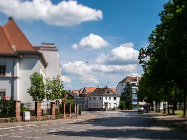 Tilt-shift view of the French city of Haguenau in Alsace with empty street during Coronavirus — стокове фото