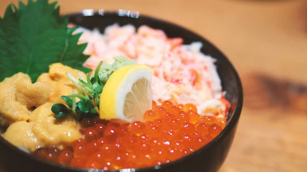 Великим Планом Зображення Японський Морепродуктів Райс Bowl Або Kaisendon Сашимі — стокове фото