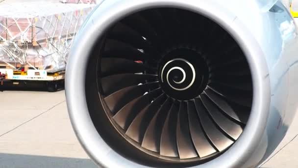 Ventilador Lâminas Motor Turbo Avião Asa Direita Teste Movimento Antes — Vídeo de Stock