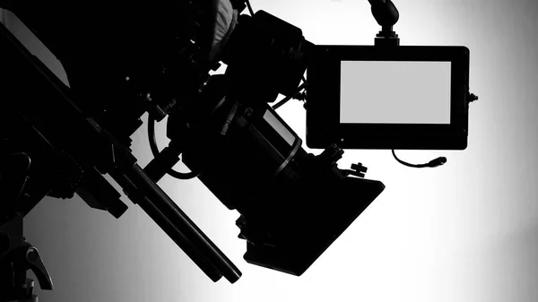 Silueta Záběry Videokamery Komerční Produkci Televizních Studií Která Provozuje Nebo — Stock fotografie