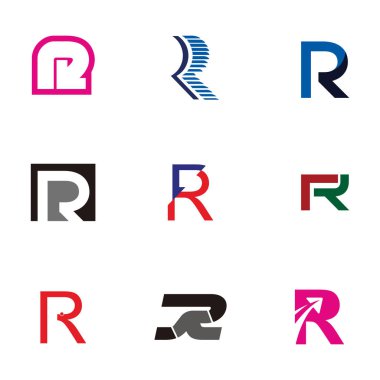 Mektup logo tasarım şablonu öğeleri koleksiyonu vektör harf R logosunun ayarla
