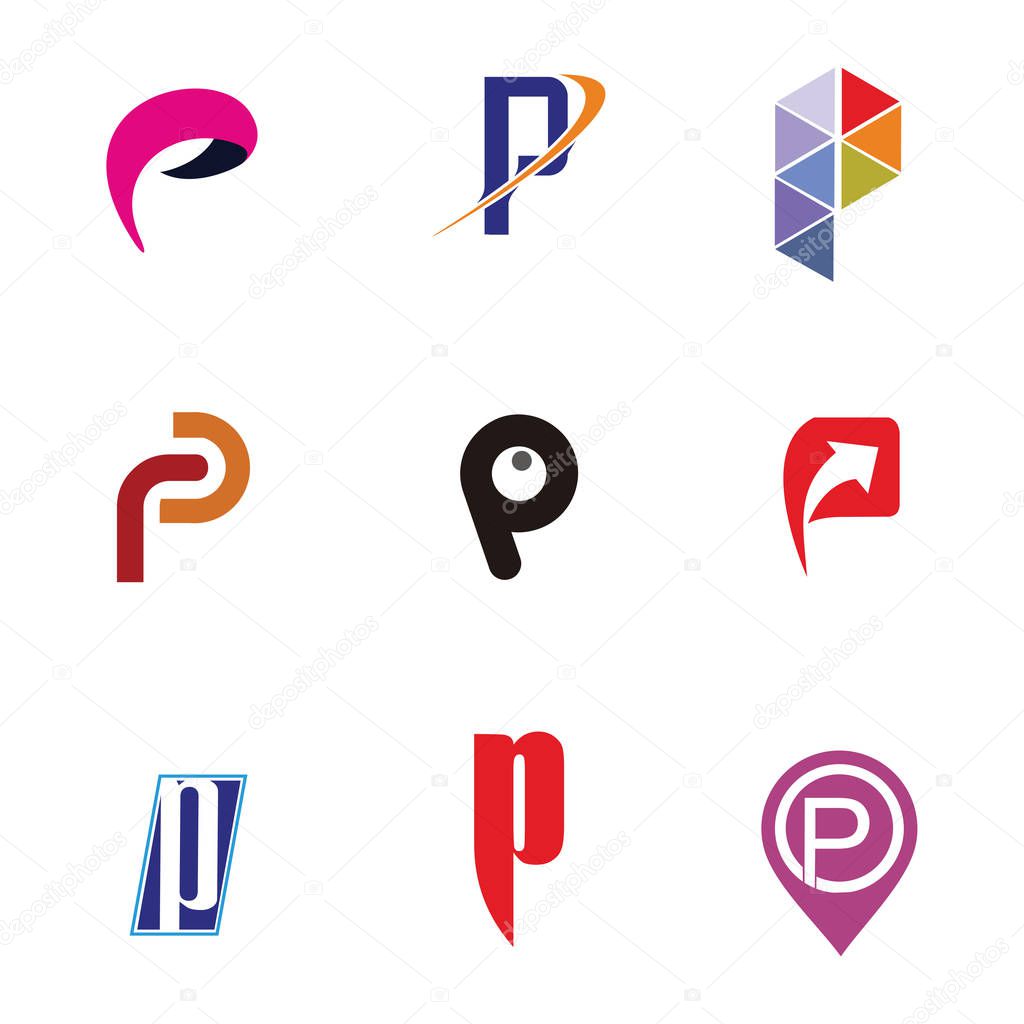 Set of letter logo design template elements collection of vector letter P logo