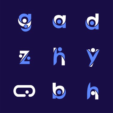 Alfabe harfleri soyut insanlar tasarım öğesi ile ayarlayın. Kurumsal marka kimliğini tasarım şablonu. İnsanlar mektuplar koleksiyonu. Vektör çizim