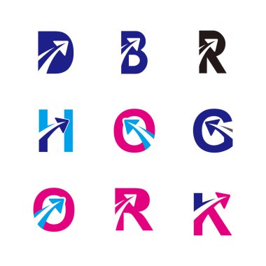 Alfabe harfleri soyut uçak tasarım öğesi ile ayarlayın. Kurumsal marka kimliğini tasarım şablonu. Harfler toplama seyahat. Vektör çizim