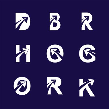 Alfabe harfleri soyut uçak tasarım öğesi ile ayarlayın. Kurumsal marka kimliğini tasarım şablonu. Harfler toplama seyahat. Vektör çizim