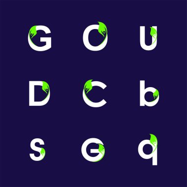 İnsanlar öğesi tasarım ve alfabe harfleri yaprak ile ayarla. Kurumsal marka kimliğini tasarım şablonu. Yaprak insanlar mektuplar koleksiyonu. Vektör çizim