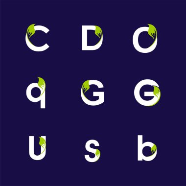 İnsanlar öğesi tasarım ve alfabe harfleri yaprak ile ayarla. Kurumsal marka kimliğini tasarım şablonu. Yaprak insanlar mektuplar koleksiyonu. Vektör çizim