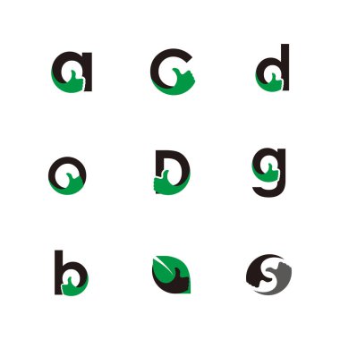 Alfabe harfleri başparmak el tasarım öğesi ile ayarlayın. Kurumsal marka kimliğini tasarım şablonu. baş harfleri koleksiyonu. Vektör çizim