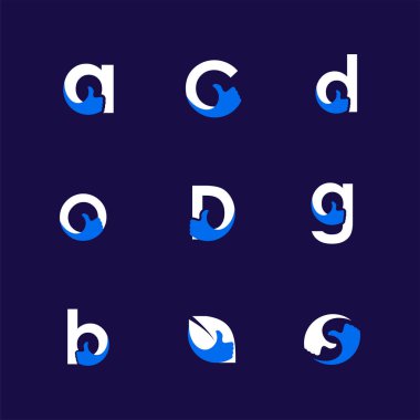 Alfabe harfleri başparmak el tasarım öğesi ile ayarlayın. Kurumsal marka kimliğini tasarım şablonu. baş harfleri koleksiyonu. Vektör çizim