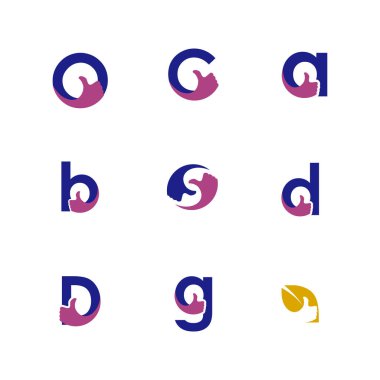 Alfabe harfleri başparmak el tasarım öğesi ile ayarlayın. Kurumsal marka kimliğini tasarım şablonu. baş harfleri koleksiyonu. Vektör çizim