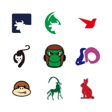 Hayvan vektör Logo öğe ayarlayın. Kurumsal marka kimliğini tasarım şablonu. Hayvan tasarım koleksiyonu. Vektör çizim