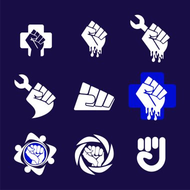 Soyut yumruk Logo öğe ayarlayın. Kurumsal marka kimliğini tasarım şablonu. Özgürlük tasarım koleksiyonu yumruk at. Vektör çizim