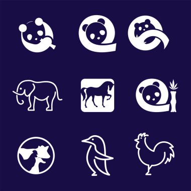 Hayvan vektör Logo öğe ayarlayın. Kurumsal marka kimliğini tasarım şablonu. Hayvan tasarım koleksiyonu. Vektör çizim