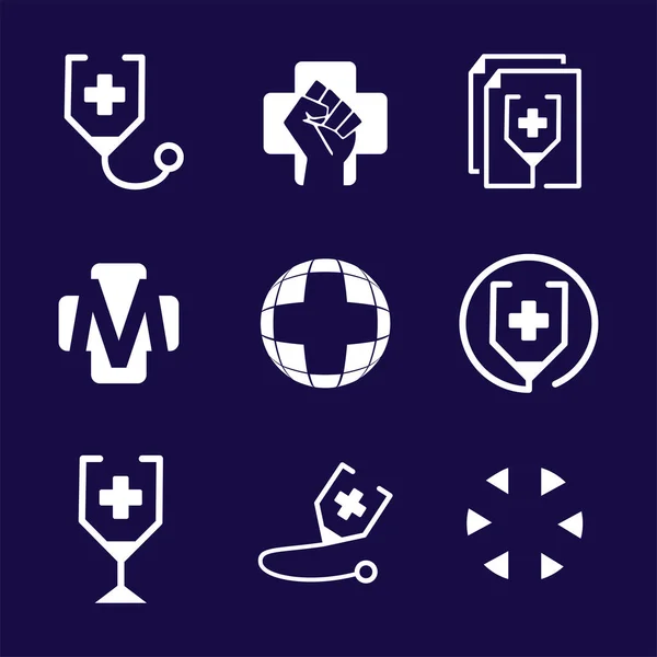 Croce Medica Set Logo Elemento Modello Design Dell Identità Branding — Vettoriale Stock