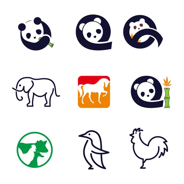Set Vettore Animale Elemento Logo Modello Design Dell Identità Branding — Vettoriale Stock