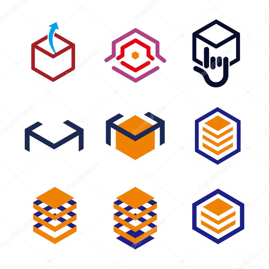 Abstract Box set Logo element. Corporate branding identity design template. Box design collection. Vector illustration