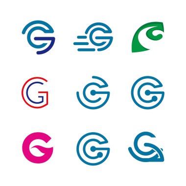 Alfabe harf G Logo öğe ayarlayın. G harfi koleksiyonu.