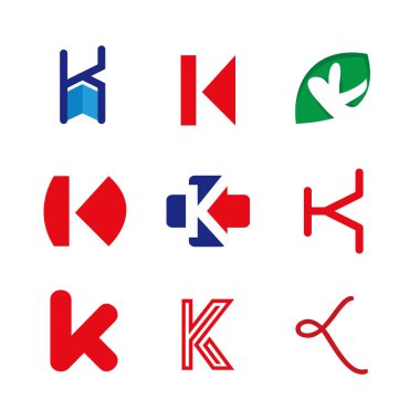 Alfabe harfleri K Logo öğe ayarlayın. K harfi koleksiyonu.