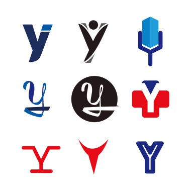 Alfabe harf Y Logo öğe ayarlayın. Y harfi koleksiyonu.