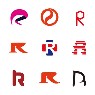Alfabe harf R Logo öğe ayarlayın. R harfi koleksiyonu vektör şablonu