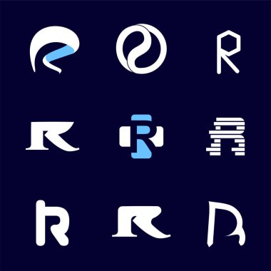 Alfabe harf R Logo öğe ayarlayın. R harfi koleksiyonu vektör şablonu