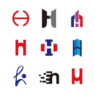 Alfabe harfleri H Logo öğe ayarlayın. H harfi koleksiyonu vektör şablonu