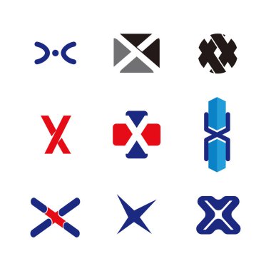 Alfabe harf X Logo öğe ayarlayın. X harfi koleksiyonu vektör şablonu