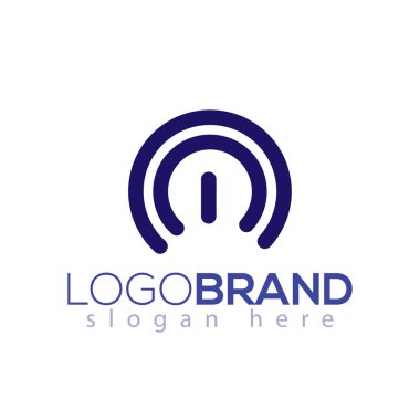 M harfi ile güç sembolü logo öğesi. Elektronik logo şablonu