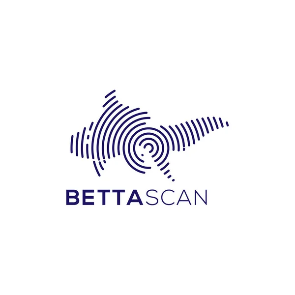 Betta Pescado Escaneo Tecnología Logo Elemento Vectorial Plantilla Logotipo Tecnología — Vector de stock