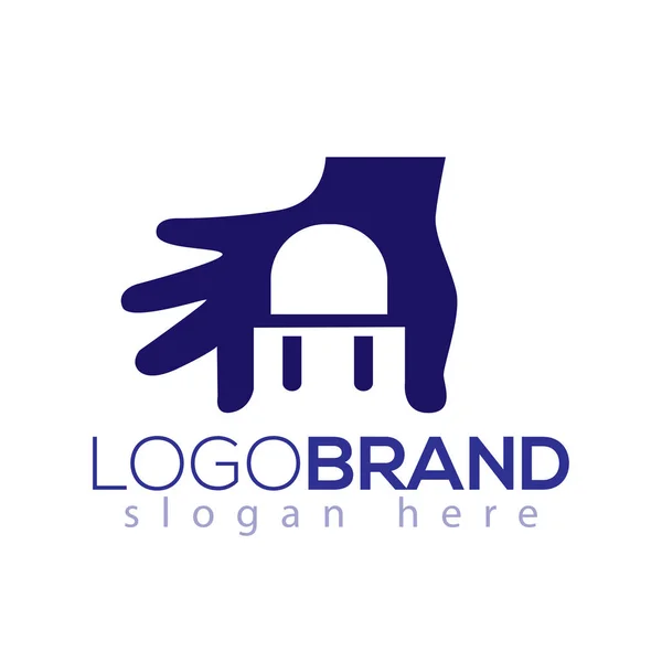 Chair logo negative space in hand logo vector element