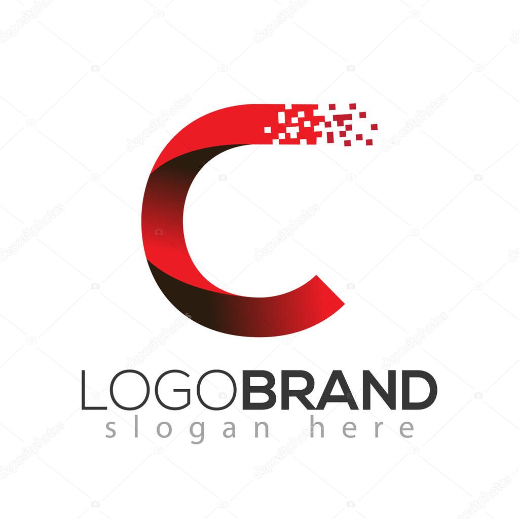 C letter data tech logo concept. letter with data vector template