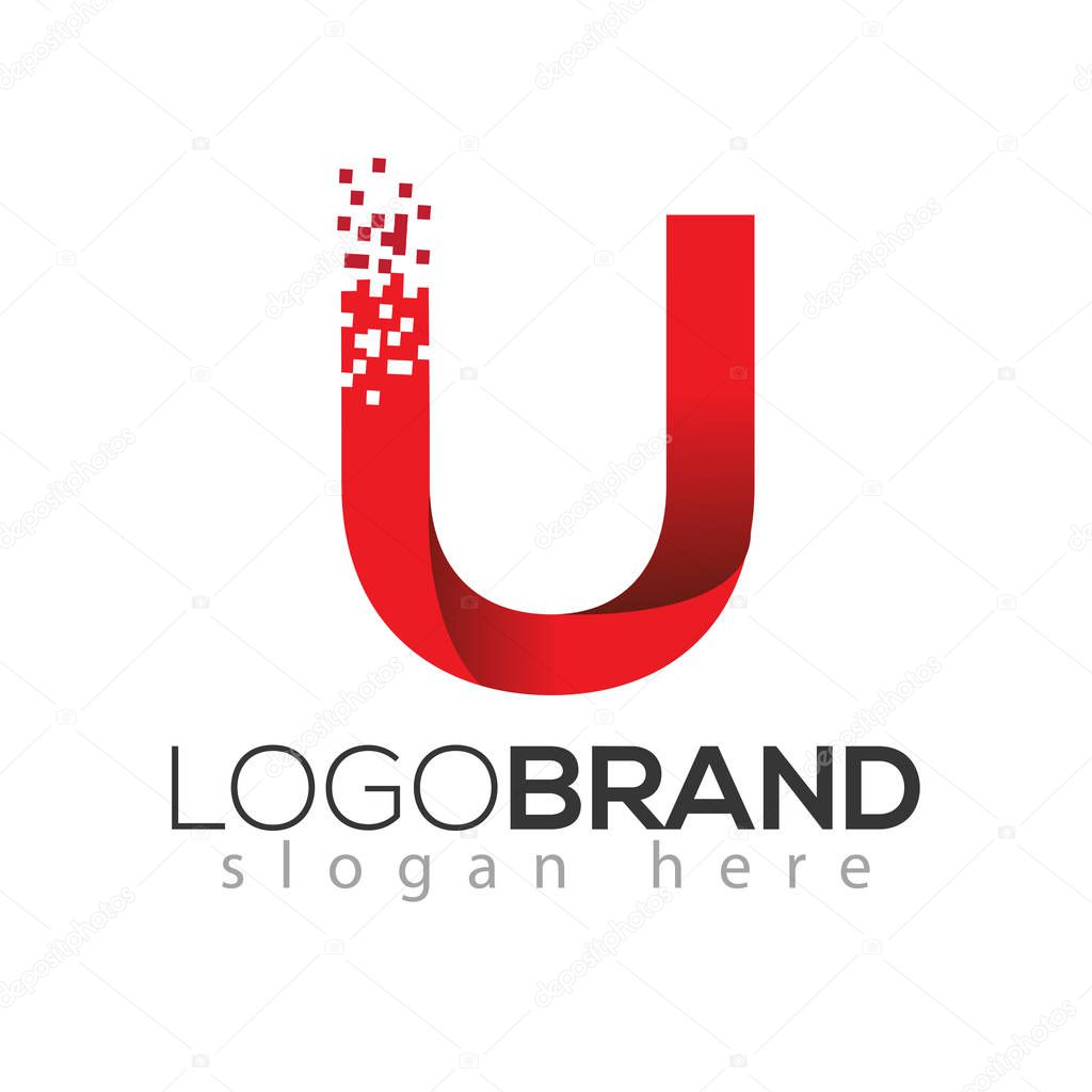 U letter data tech logo concept. letter with data vector template