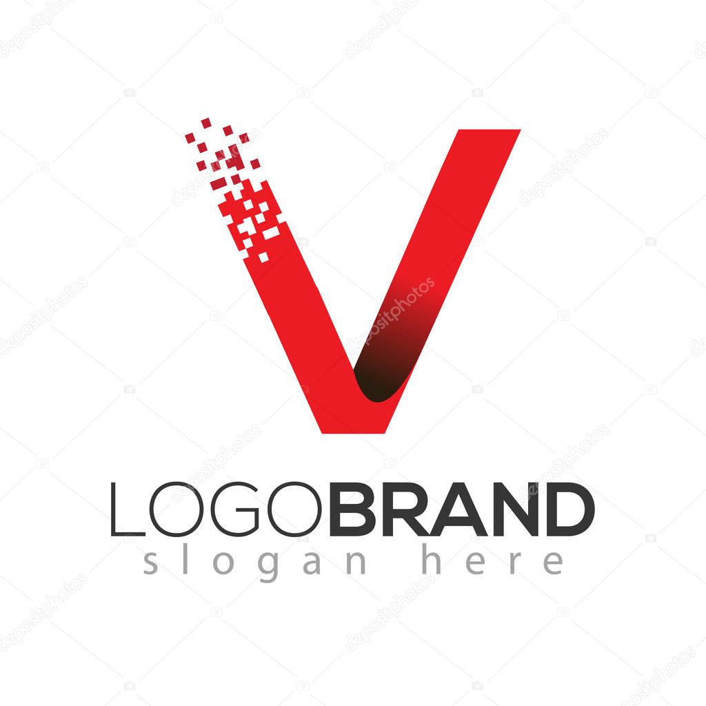 V letter data tech logo concept. letter with data vector template
