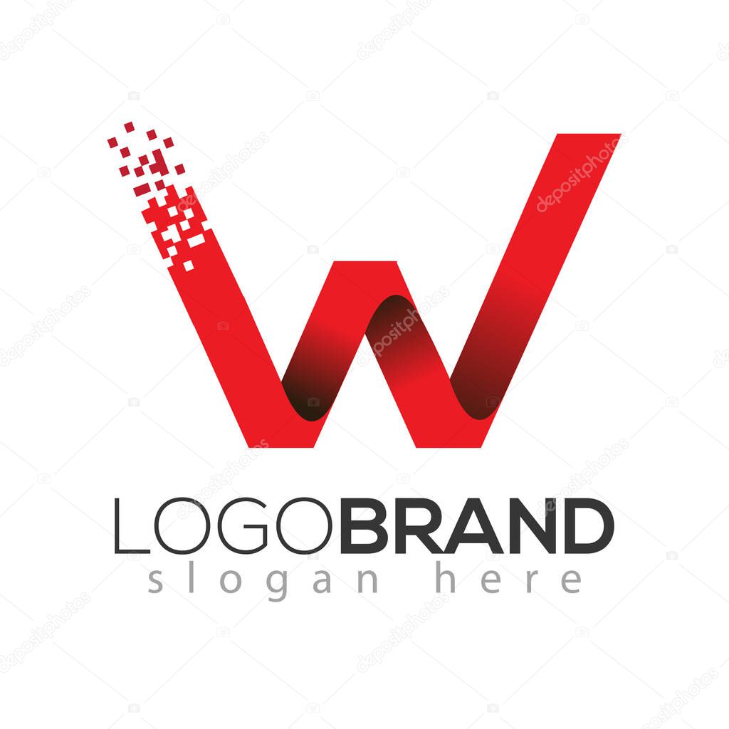 W letter data tech logo concept. letter with data vector template