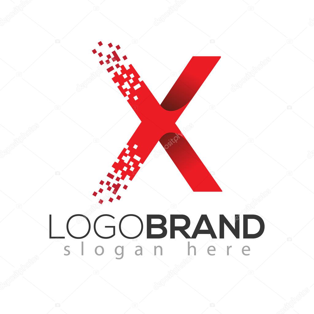 X letter data tech logo concept. letter with data vector template