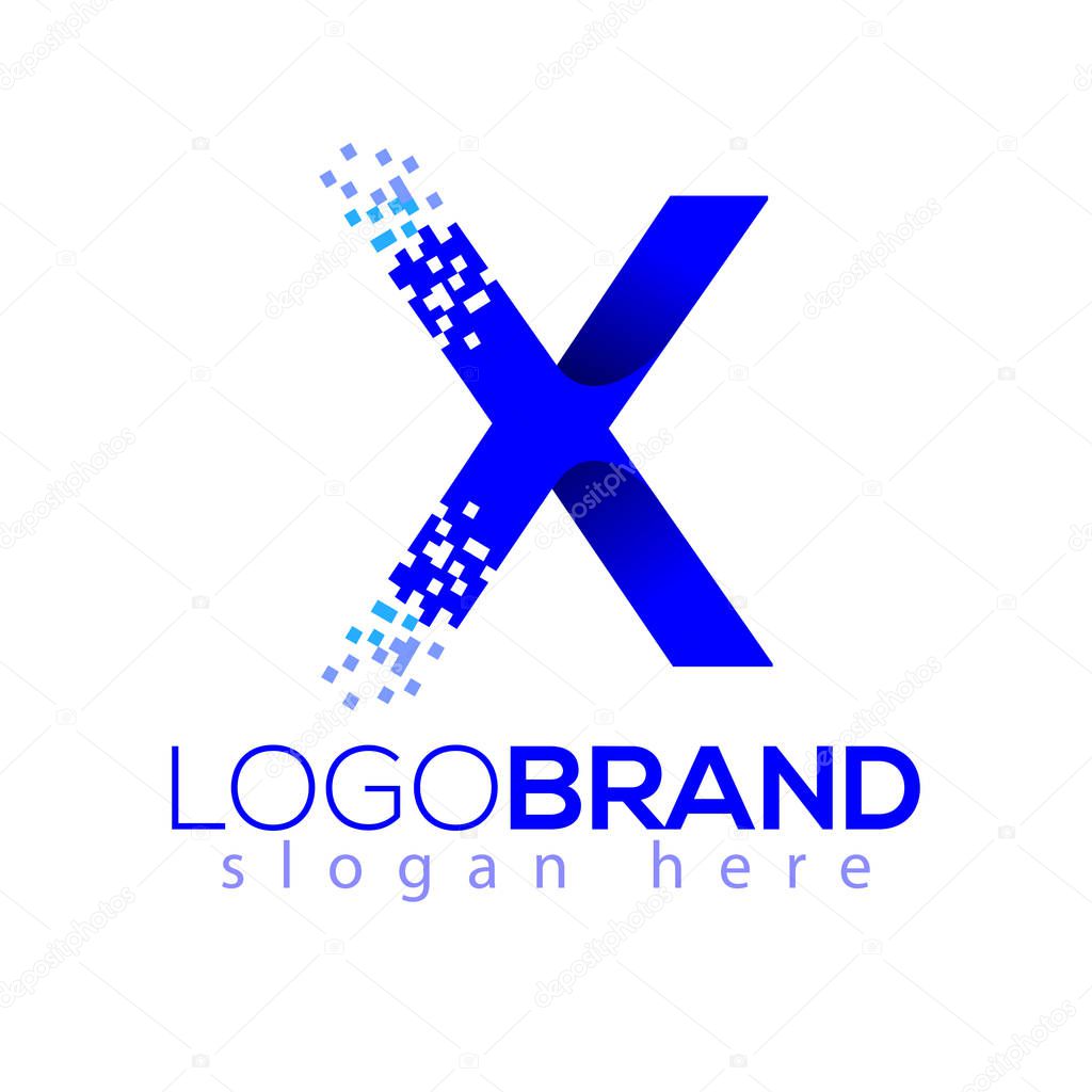 X letter data tech logo concept. letter with data vector template