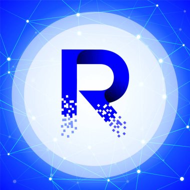 R harfi veri teknik logo kavramı teknik arka plan ile. mektup veri vektör şablonu ile