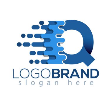 Q harfi piksel simge vektör Logo öğesi. Mektup hız logo şablonu