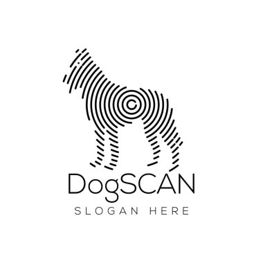 Köpek tarama teknolojisi Logo vektör öğesi. Hayvan teknoloji Logo şablonu