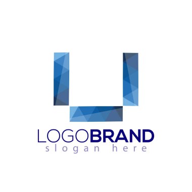 U harfi ile mavi geometrik logo vektör şablonu