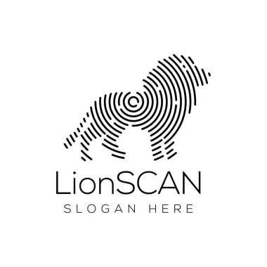 aslan tarama teknolojisi Logo vektör öğesi. Hayvan teknoloji Logo şablonu