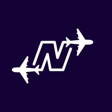 Line Airways N harfi logo vektör öğesi. İlk uçak seyahat logo şablonu