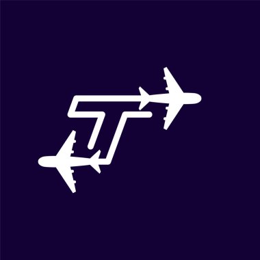 Line Airways T harfi logo vektör öğesi. İlk uçak seyahat logo şablonu