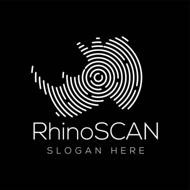 Kafa Rhino tarama teknolojisi Logo vektör öğesi. Hayvan teknoloji Logo şablonu
