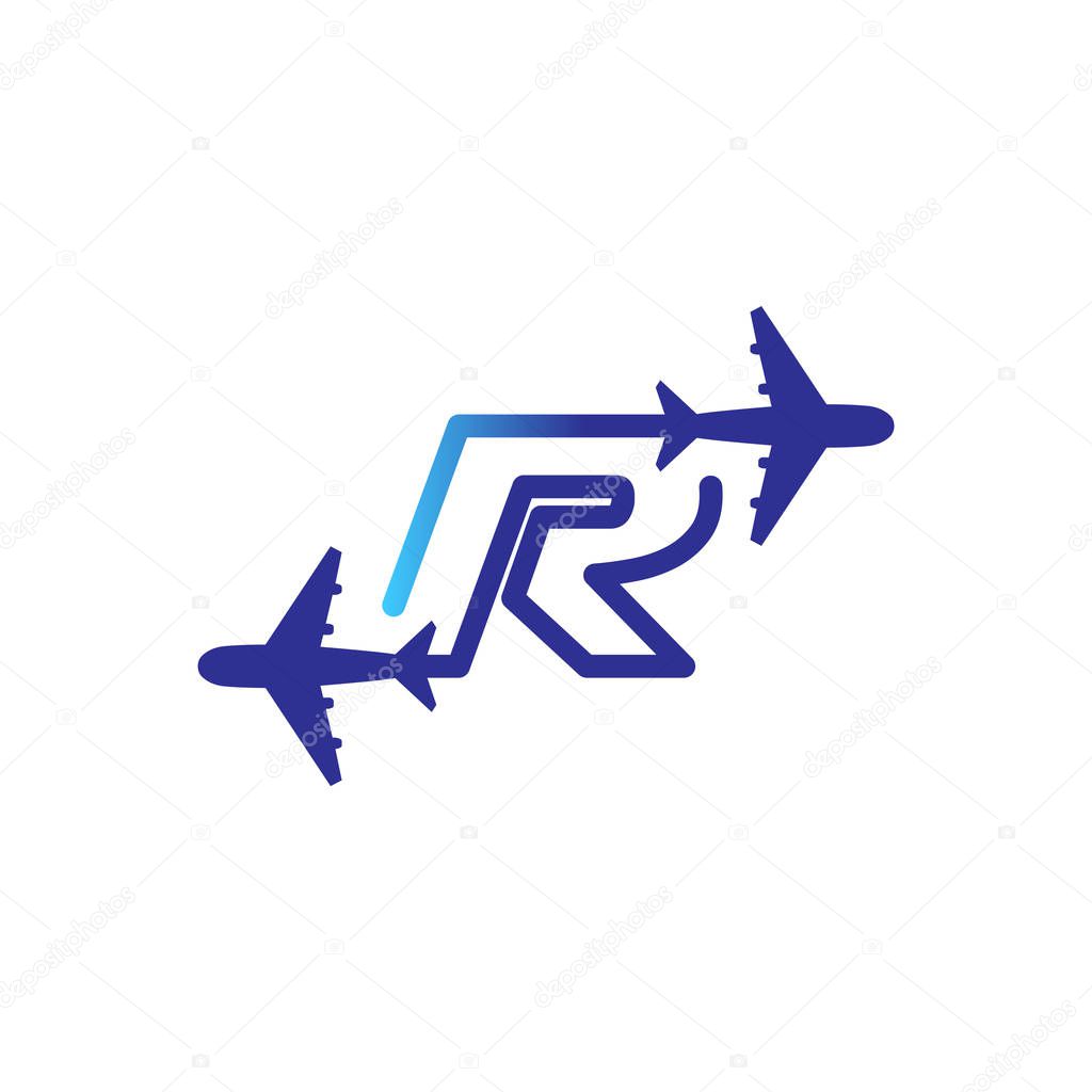 Line Airways R letter logo vector element. Initial Plane Travel logo Template