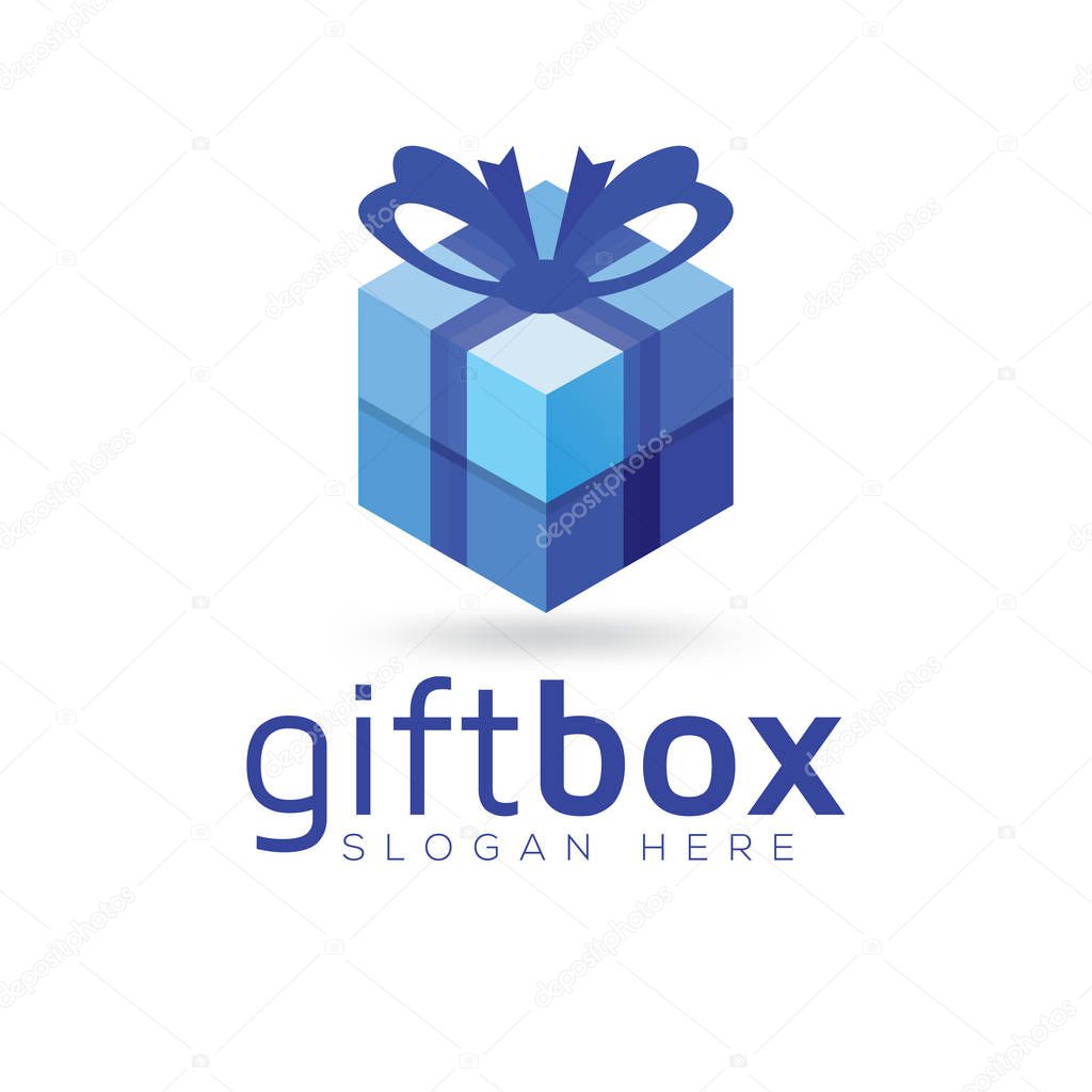 Gift box with blue color logo vector template
