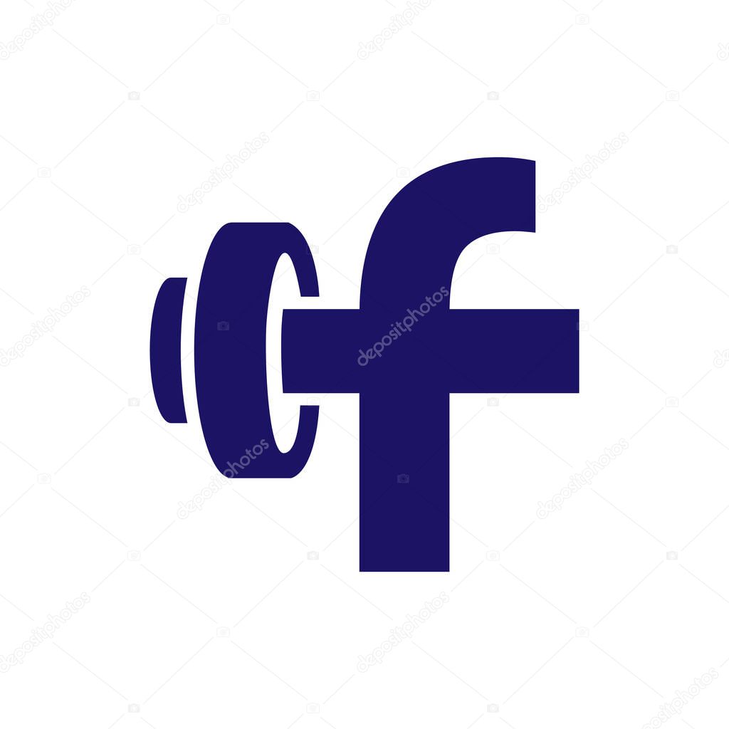 F Logo with barbell fitness logo icon vector