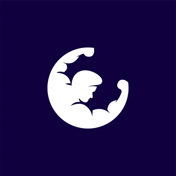 Άνθρωπος Μυών Γυμναστήριο Φεγγάρι Λογότυπο Εικόνα Διάνυσμα — Διανυσματικό Αρχείο